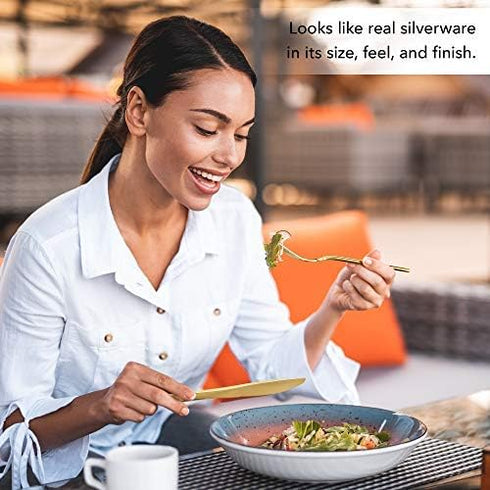Stock Your Home 125 Disposable Heavy Duty Plastic Knives, Fancy Gold Plastic Silverware