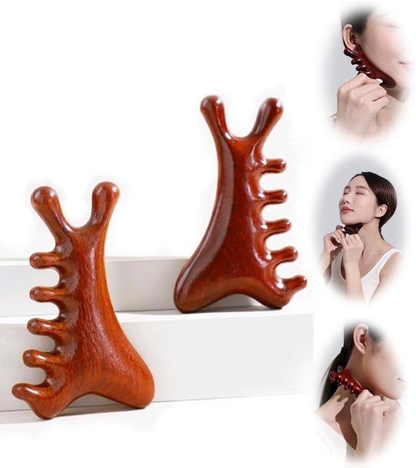 OYHMC 4-in-1 Wooden Gua Sha Massage Tool,2Pcs Natural Brown Sandalwood, Face & Body