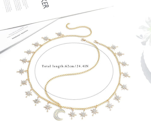 Urieo Boho Moon Head Chain, Vintage Gold Crystal Tassel Forehead Hair Chain Accessories
