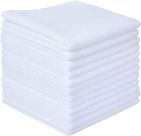 SINLAND 12 Pack Microfiber Cleaning Cloths, 12"x12", White, Absorbent Dish Rags, No Streak Lens Cloths