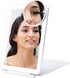 LED Foldable Travel Makeup Mirror, 5x7 inches, 3 Colors Light Modes, USB Rechargeable Touch Screen (White)