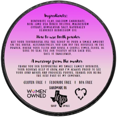 Vegan Remineralizing Mineral Tooth Powder, Bubblegum Formula for Kids, Natural Whitening, 1.5oz Jar