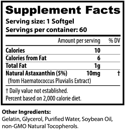 Astaxanthin 10 mg Softgels, 60 Count - Pack of 1