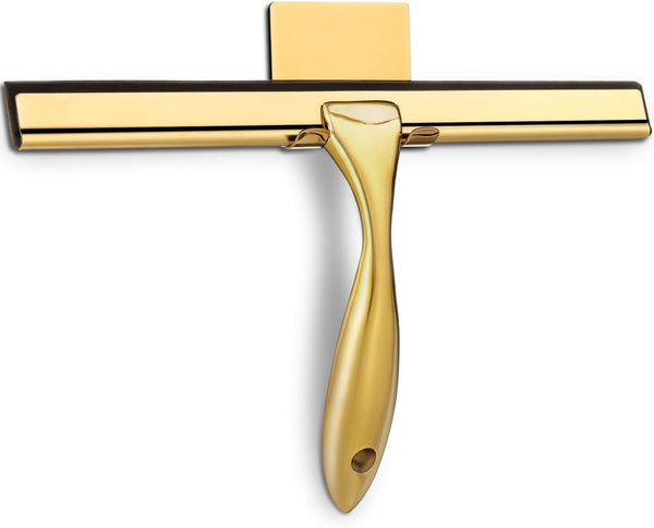 HIWARE All-Purpose Shower Squeegee, 12 Inches for Shower Doors, Bathroom, Window, and Car Glass - Brass, Stainless Steel