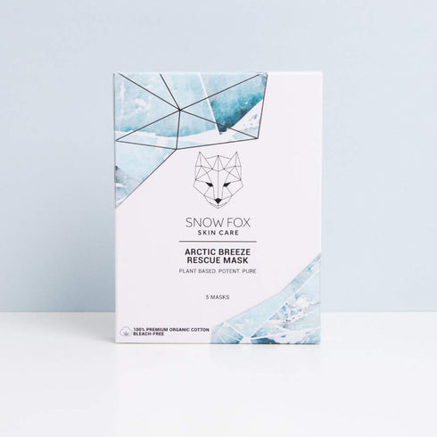 Snow Fox Skincare Arctic Breeze Rescue Mask - Peppermint Oil, Aloe Vera, Seaweed Extract | 5 Pack Organic Cotton
