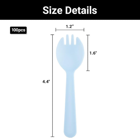 EUSOAR Plastic Sporks, 100pcs 4.5"x1.3" Disposable Sporks, Heavy Duty Disposable Utensils Silverware Set Individually Wrapped Fork Spoon for Party Bulk Wedding Birthday Holiday Family Gathering-Blue by EUSOAR