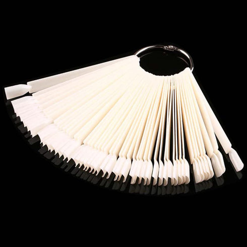 JASSINS 50 Pcs Nail Swatch Sticks with Ring, Fan-shaped Display Tips for Nail Art Polish Practice
