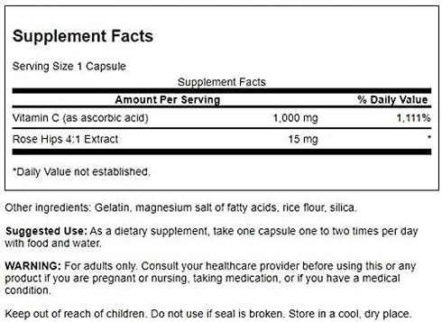 Swanson Vitamin C with Rose Hips 1000 Milligrams 30 Capsules