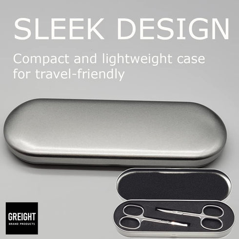 Stainless Steel Grooming Scissors Pack of 2 with Travel Case, Eyebrow, Nose Hair & Beard Trimming Kit