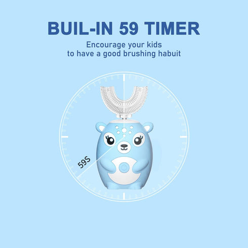 Kids Electric Toothbrush U Shaped Sonic Automatic Toothbrush with 4 Brush Heads, Cartoon Deer Modeling