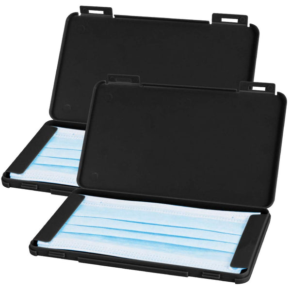 Mask Holder Plastic Case, Portable Storage Bag for Disposable Face Masks, Dustproof Organizer (Black*2 Pieces)