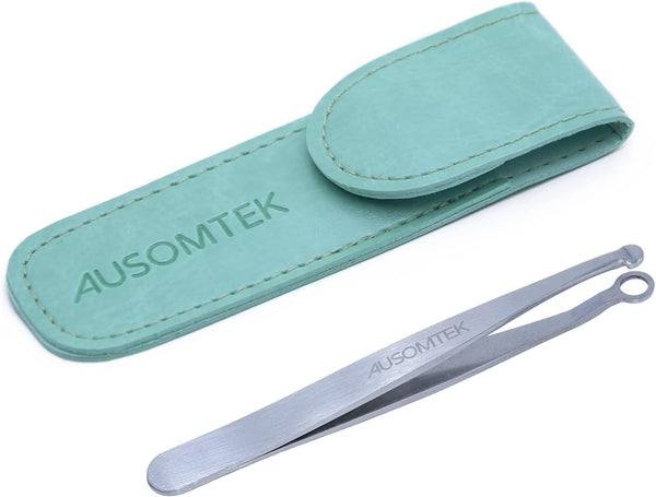 Nose Hair & Ear Hair Tweezers, Stainless Steel Grooming Scissors, Eyebrow Grooming Scissors with Cyan PU Case (1 pack)