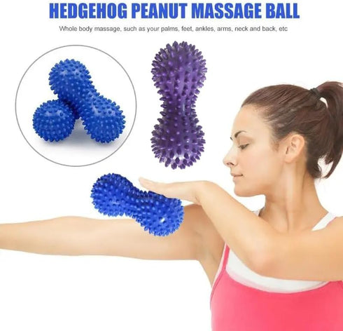SquEqu 2 Pack Peanut Massage Ball Roller Spiky Double Lacrosse Balls Trigger Point for Stress Reflexology Foot Muscle