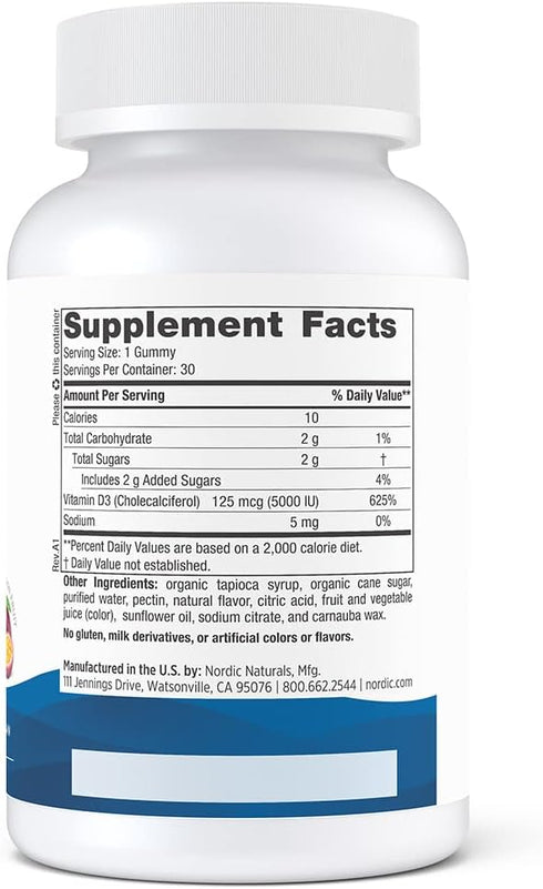 Nordic Naturals Vitamin D3 5000 Gummies, Passion Fruit, 30 Gummies | Supports Healthy Bones, Mood & Immune System