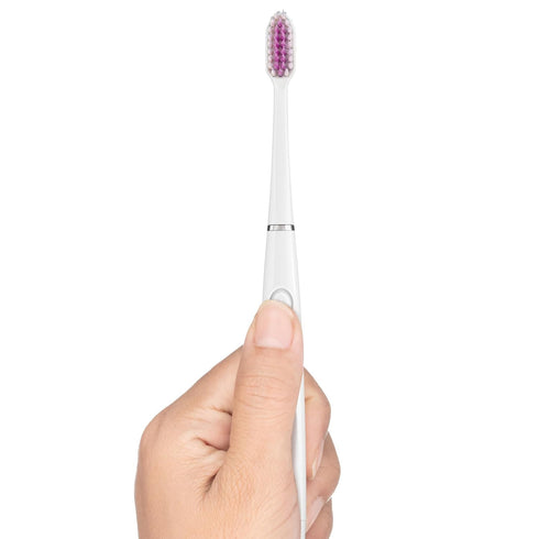GUM Sonic Powered Toothbrush, Tapered Bristles Clean Below The Gumline, Bundle, White, 1 Handle + 2 Refills