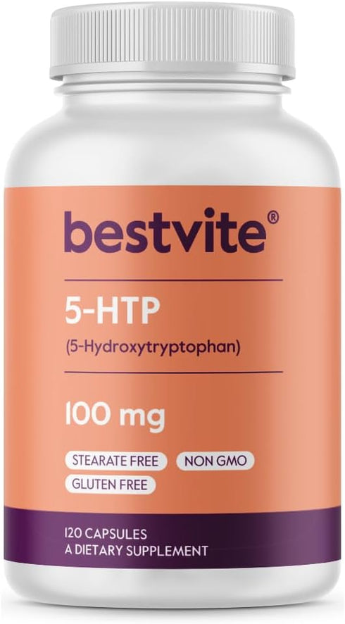 BESTVITE 5-HTP, 100mg, 120 Capsules, No Stearates or Flow Agents