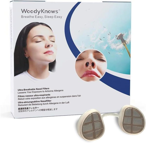 WoodyKnows Ultra-Breathable Nasal Filters for Seasonal and Dust Allergies Aid (Round, L, 6 Pack)