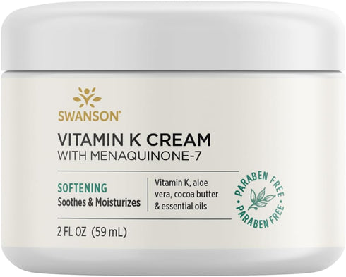 Swanson Vitamin K Cream with Menaquinone-7 - 2 fl Ounce (59 ml) - Nourishing Cream for Skin Health