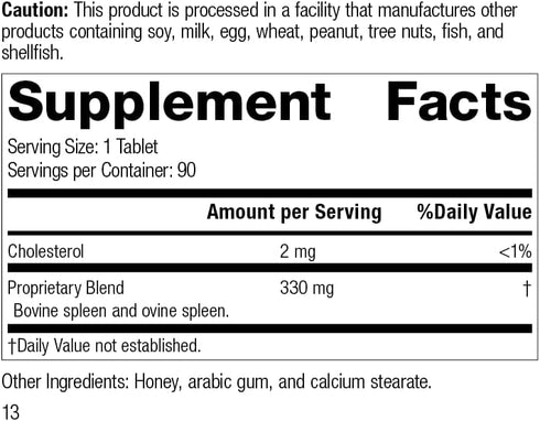 Standard Process Spleen Desiccated - Whole Food Immune Support, Gluten Free, 90 Tablets for Healthy Blood