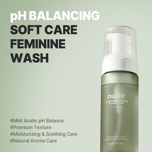nudir 220g pH Balancing Feminine Wash Gentle Foaming Cleanser with Salvia Essential Oil | Mildly Acidic, Vegan, EWG