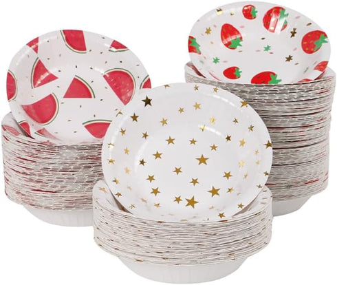 50pcs Gold Stars Disposable Paper Bowls, 20oz Large Decorative Serving Bowls for Wedding & Birthday Parties