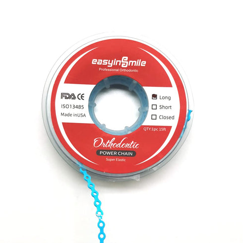 SNAWOP Dental Orthodontic Power Chain, Multicolor Spool Elastic Rubber Bands for Teeth Braces (Long, Light Blue)
