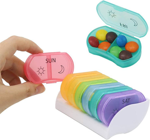 HRX Package Little Daily Pill Box Case AM PM for 7 Days, Cute Drug Organizer Container for Small Pocket Purse Pills