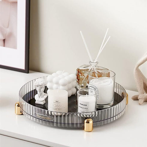 Makeup Perfume Organizer, 360° Rotating Skincare Tray, Spinning Cosmetics Organizer for Bathroom Countertop, Clear