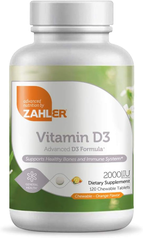 Zahler VITAMIN D3 CHEWABLE 2000IU, All-Natural Supplement for Vitamin D Deficiencies, Certified Kosher, 120 Tablets