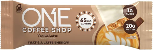 ONE Caffeinated Protein Bars, Vanilla Latte, Gluten Free, 20g Protein, 65mg Caffeine Energy, 2.12 oz (12 Count)