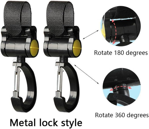 Yaiitan 2 360 Pcs Walker Hook Hanging Multipurpose Rotation Stroller Clip Diaper Bag Hanger for Walker Rollator