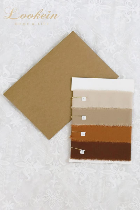 Lookein Handmade 1.5" Chiffon Silk-Like Ribbon Swatch Chart, Vintage Frayed Edges for Wedding Invitations and
