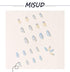 MISUD Medium Press on Nails Coffin, Cute Glossy Glue on Nails, Blue French Tip Artificial Nails, 24pcs