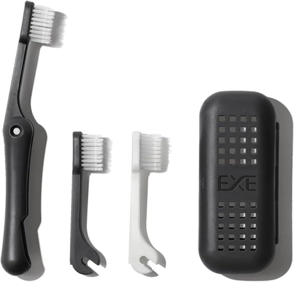 Replaceable Travel Size Foldable Toothbrush Kit | Portable Dual-Layer Bristles Toothbrush with Case for Travel
