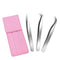 Quewel Eyelash Extension Tweezers Set, Curved and Straight Stainless Steel Applicator Tool, 3 Pcs (Silver, Mirrored)
