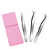 Quewel Eyelash Extension Tweezers Set, Curved and Straight Stainless Steel Applicator Tool, 3 Pcs (Silver, Mirrored)