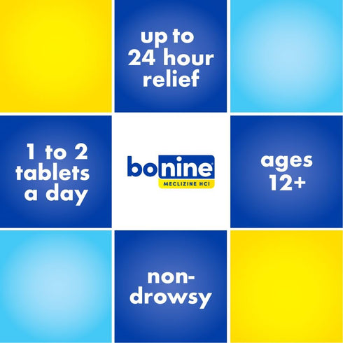 Bonine Non-Drowsy Motion Sickness Relief, Chewable Tablets with Meclizine HCL 25mg, Raspberry Flavor, 28 Tablets