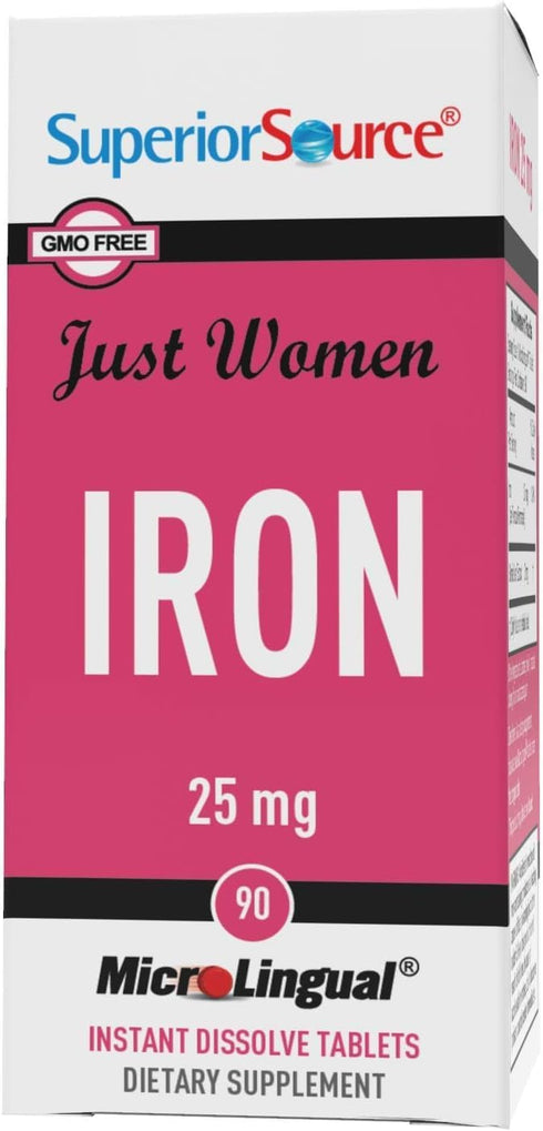 Just Women Iron 25 mg (Ferrous Fumarate) MicroLingual Tablets, 90 Count, Non-GMO, Quick Dissolve, Easily Absorbed