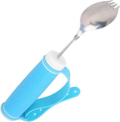 Adaptive Utensils, 2 in 1 Spoons Forks, Stainless Steel Flatware with Adjustable Strap for Elderly Independent Eating