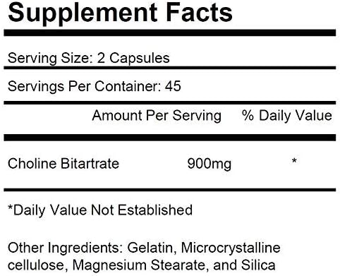 2 Bottles of Choline Bitartrate 900mg, 180 Total Capsules from KRK Supplements