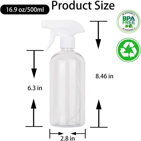 UUJOLY 17 oz Plastic Spray Bottle, Clear Refillable Container for Water, Essential Oils, 2 Pack