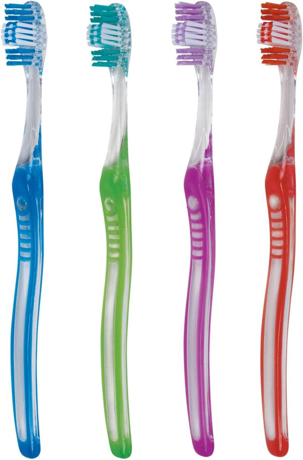 72 Individually Packaged Bulk Toothbrushes - Assorted Colors - Ergonomic Medium Soft Bristles - Perfect for Travel, Dental Offices, Donations, Hotels, Airbnbs 21-552