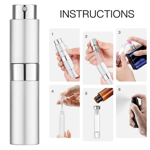 LISAPACK 8ML Atomizer Perfume Spray Bottle | Travel, Empty Refillable Cologne Dispenser, Portable Sprayer (Silver)