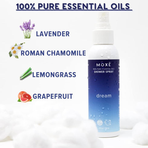 MOXE Shower Mist, Spa Steam Spray with Natural Essential Oils for Tension Relief (Dream, 4 Fl Oz)