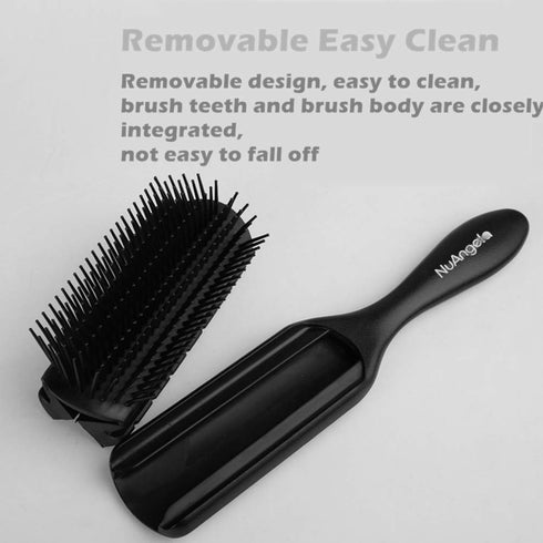 NuAngela Cushion 9 Row Nylon Bristle Brush for Curly Hair, Easy Clean Styling Hairbrush for Detangling
