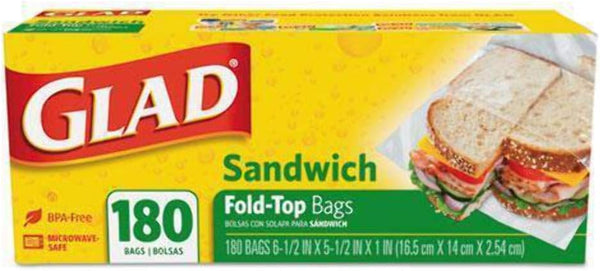 Glad Fold Top Sandwich Bags, Plastic Bags, 180-Count