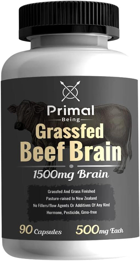 Primal Being Grassfed Beef Brain Supplement, Supports Memory, Mood, Focus, Energy, Cognitive Health - 90 Capsules,
