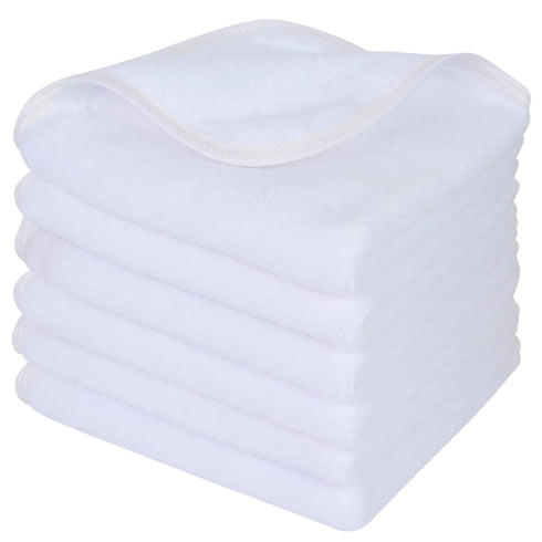 SINLAND Microfiber Face Cloths, Reusable Makeup Remover Washcloths for Sensitive Skin (6 Pack, White)