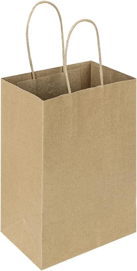 Oikss 100 Pack Small Plain Natural Paper Kraft Gift Bags, 5.25x3.25x8.25 Inch, Bulk for Birthday Party Favors
