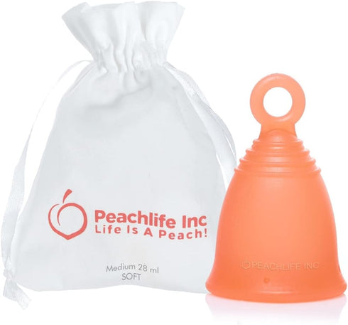 Peachlife Silicone Menstrual Cup with Loop Pull Stem for Easy Removal - Reusable 12 Hour Tampon Alternative - Medium